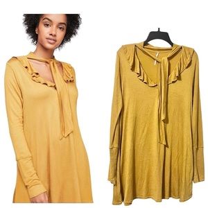 Free People Tinsel Town Tunic in Yellow Mustard size Small Ruffle